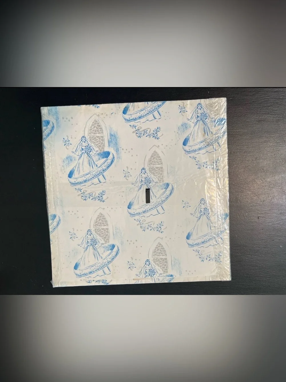 Vtg Blue White Bridal Shower Gift Wrap 1950s Wedding Paper Sealed  Romantic